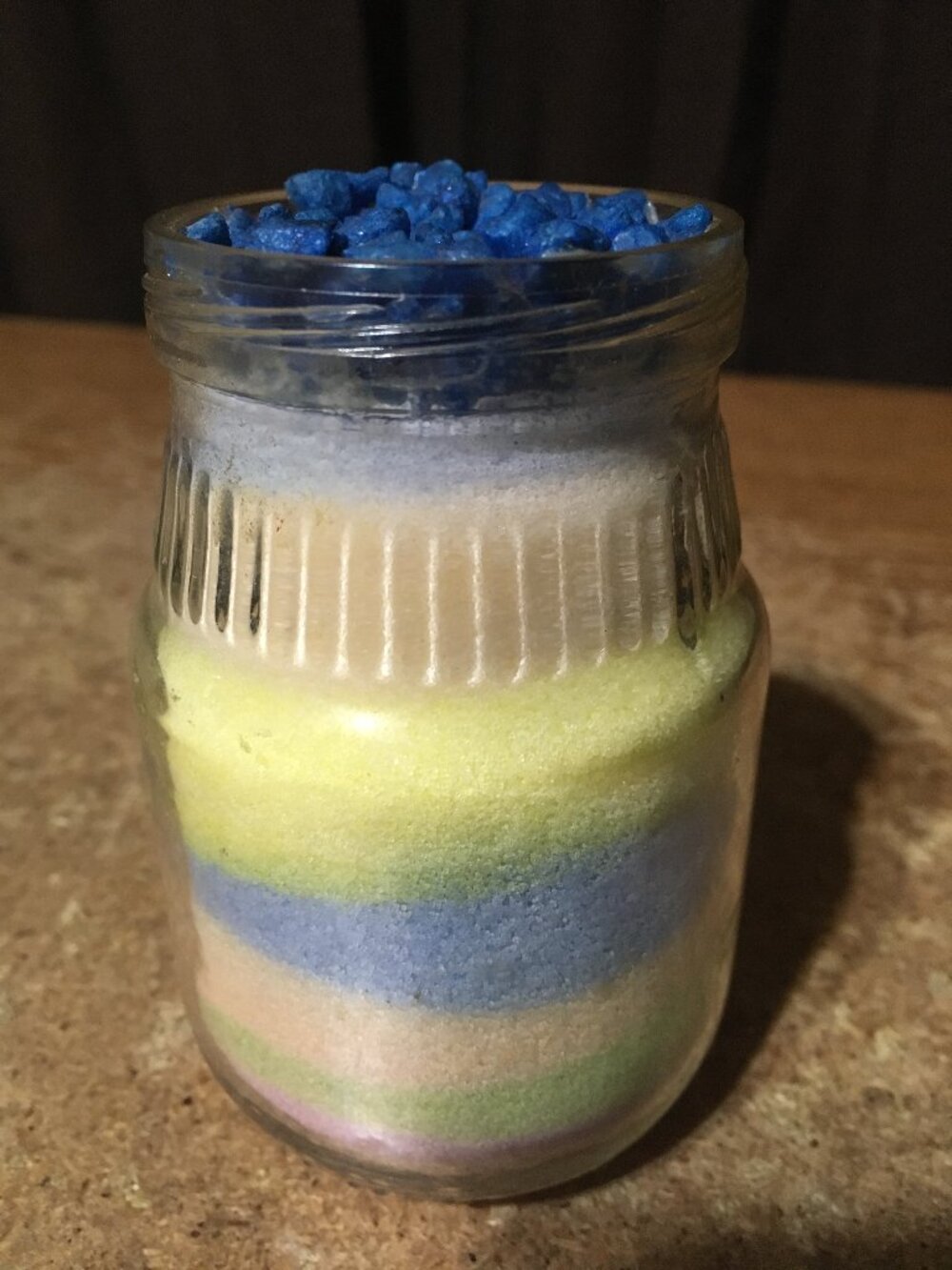 RAINBOW SAND ART GLASS JAR HANDMADE 3.75"